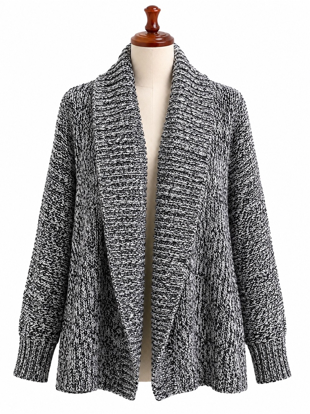 Ava & Viv Black and White Marled Open-Front Cardigan